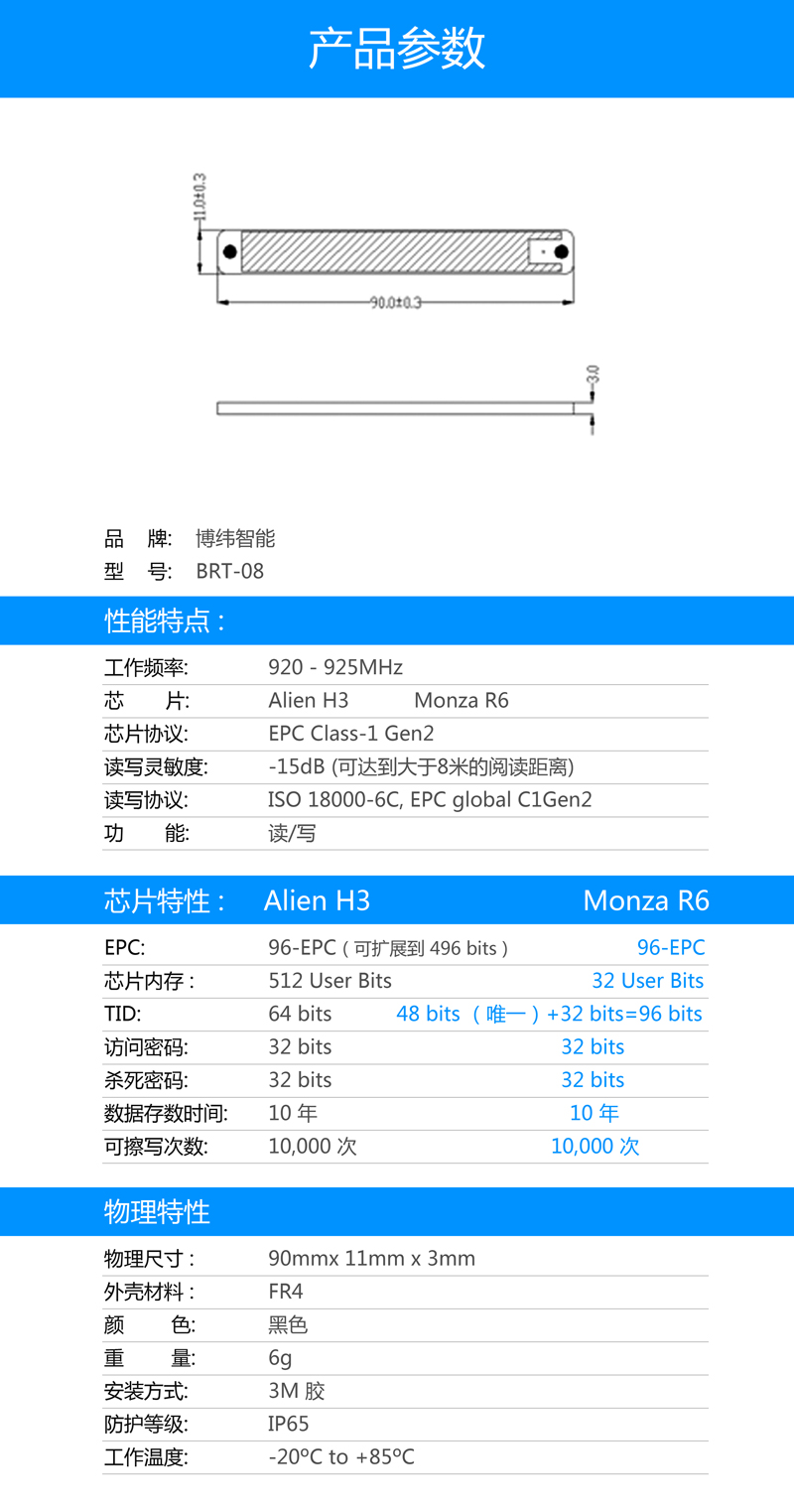 BRT-08UHF PCB抗金屬標簽 rfid電子標簽系列